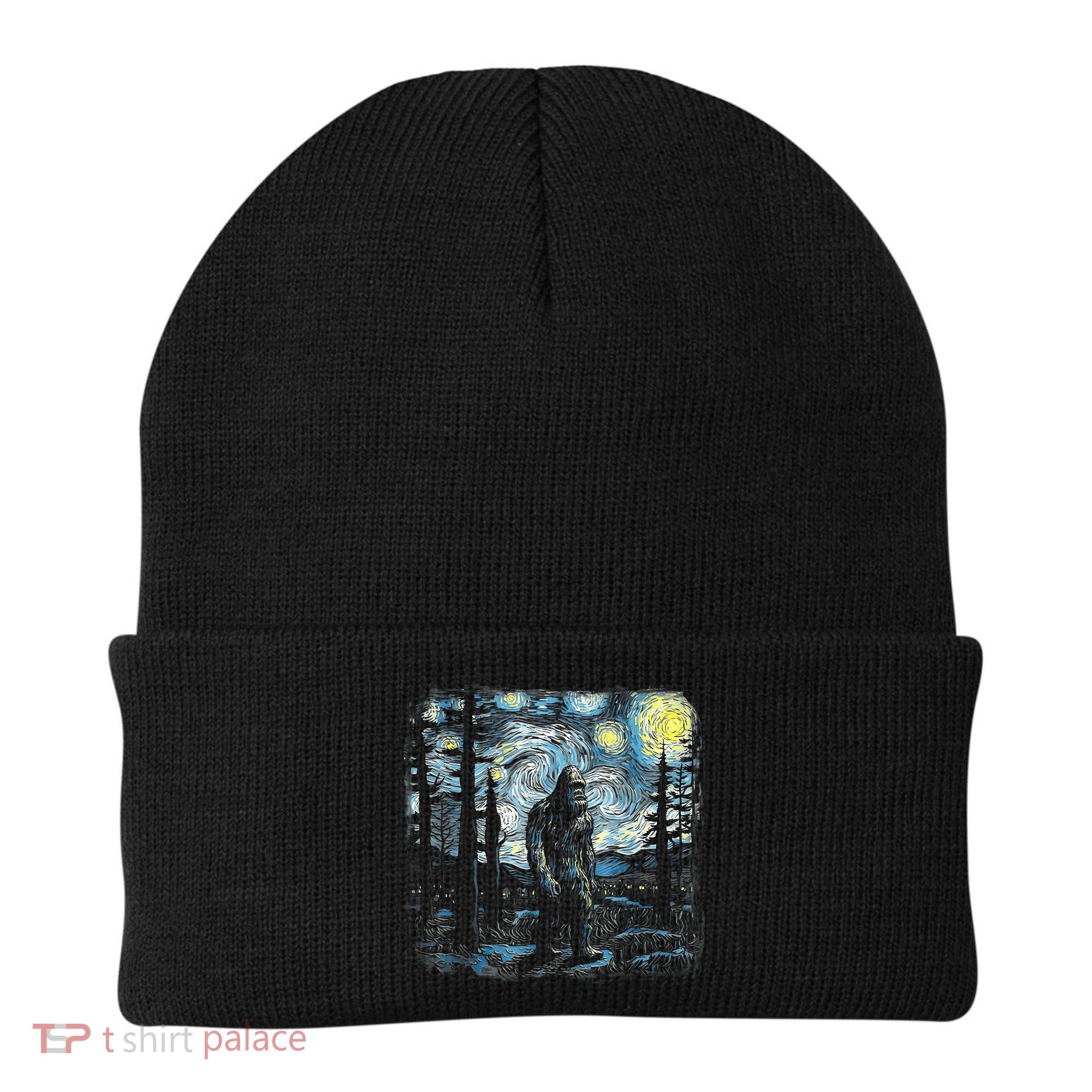 Starry Night Bigfoot Funny Sasquatch Van Gogh Beanie