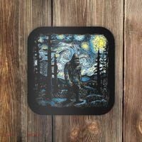 Starry Night Bigfoot Funny Sasquatch Van Gogh Coaster thumb 0