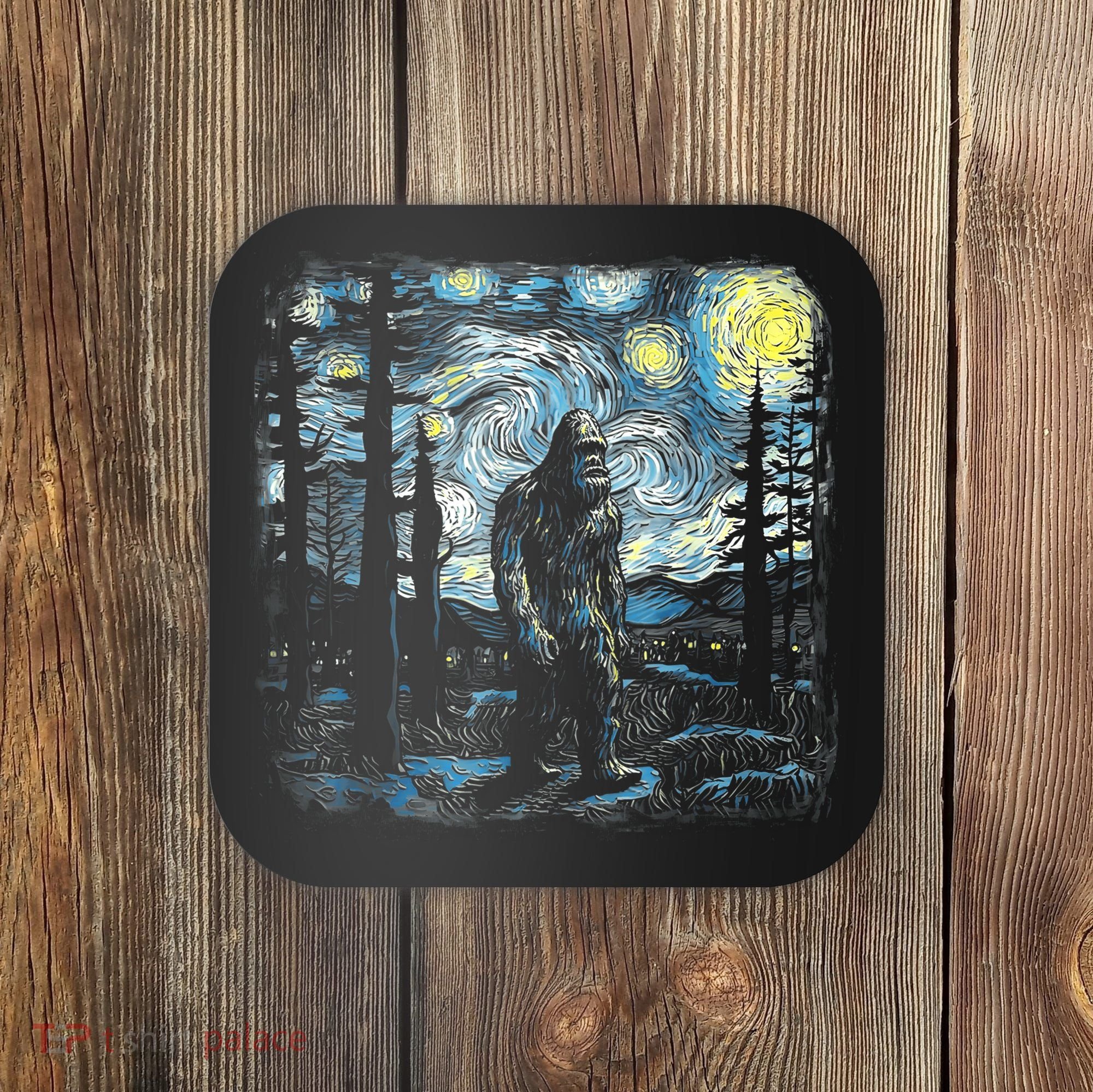 Starry Night Bigfoot Funny Sasquatch Van Gogh Coaster