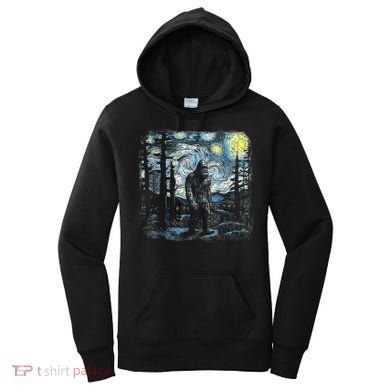 Starry Night Bigfoot Funny Sasquatch Van Gogh Women's Hoodie