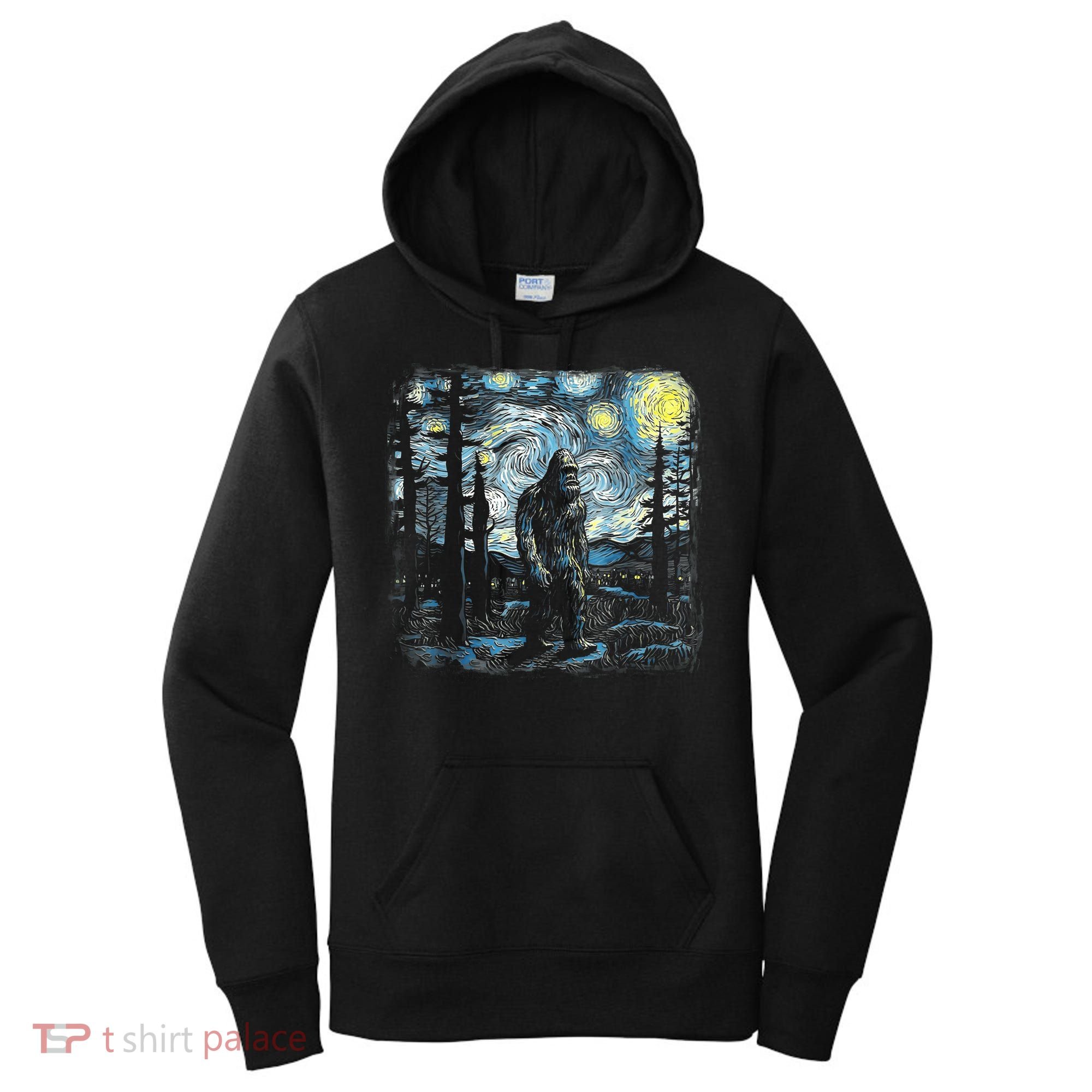 Starry Night Bigfoot Funny Sasquatch Van Gogh Women's Hoodie