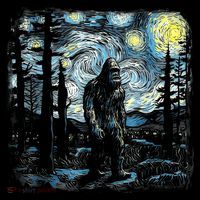 Starry Night Bigfoot Funny Sasquatch Van Gogh Women's Hoodie thumb 2