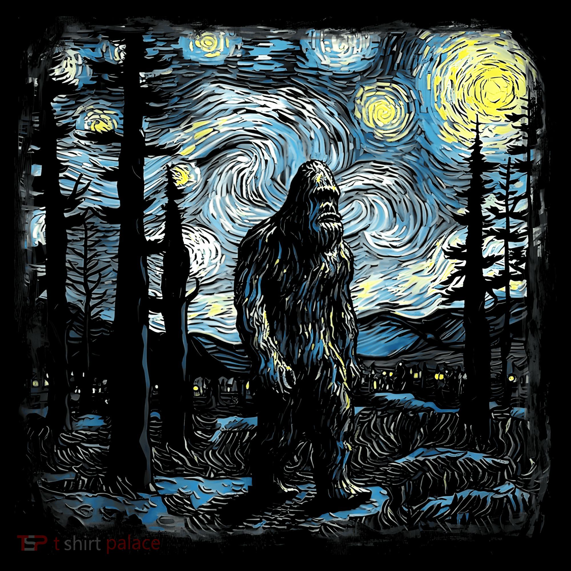 Starry Night Bigfoot Funny Sasquatch Van Gogh Women's Hoodie