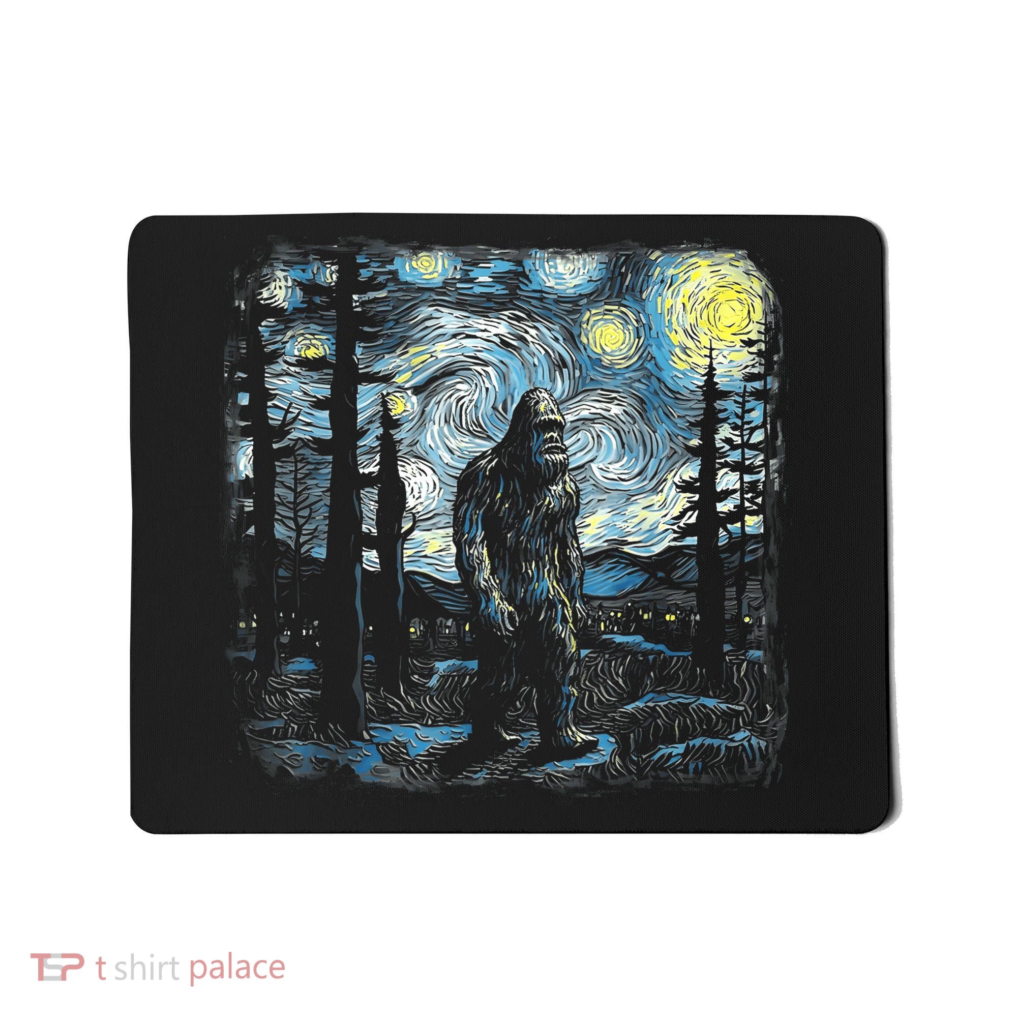 Starry Night Bigfoot Funny Sasquatch Van Gogh Mousepad