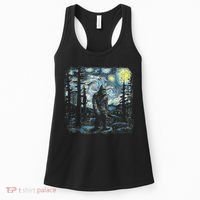 Starry Night Bigfoot Funny Sasquatch Van Gogh Women's Tank Top thumb 0