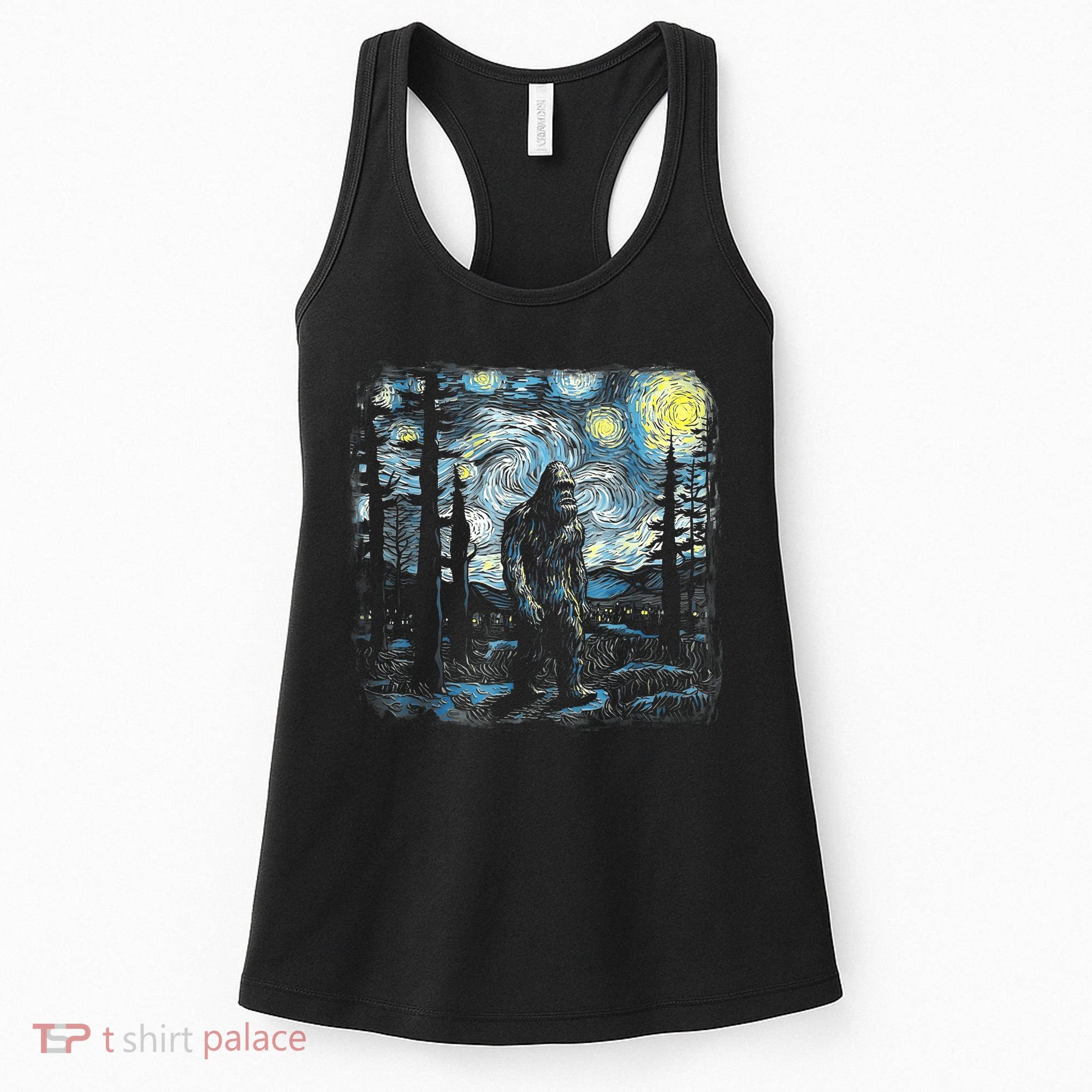 Starry Night Bigfoot Funny Sasquatch Van Gogh Women's Tank Top