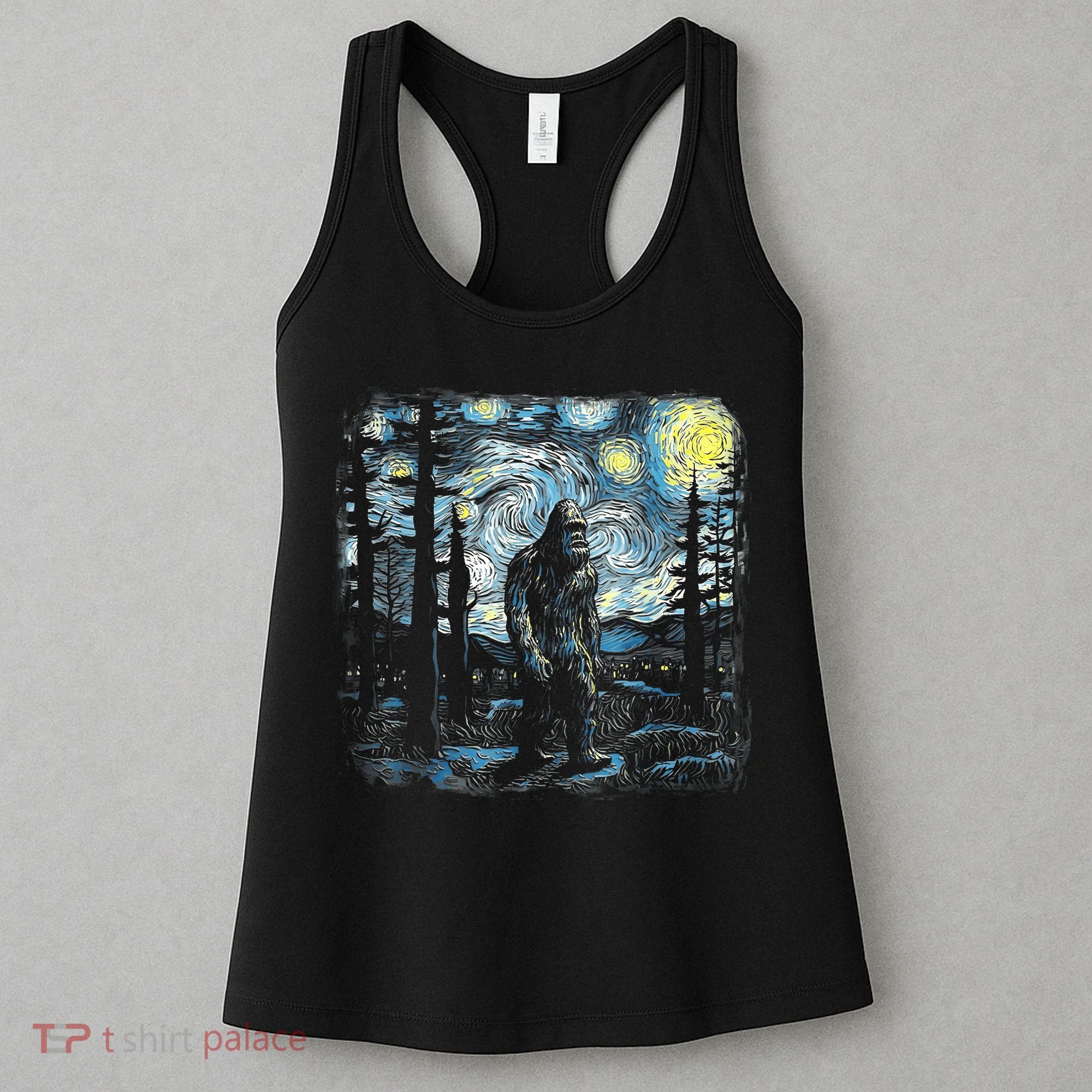 Starry Night Bigfoot Funny Sasquatch Van Gogh Women's Tank Top