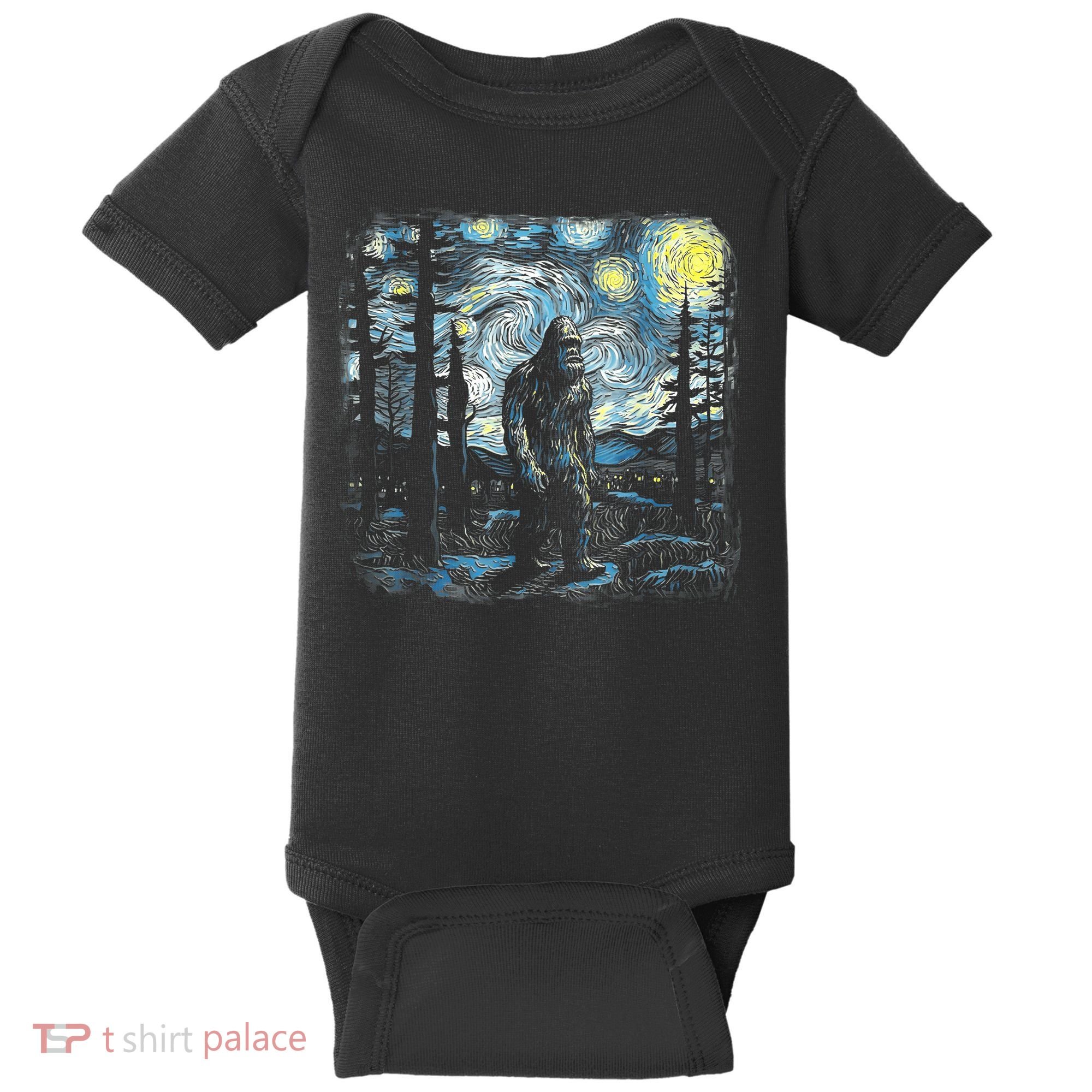 Starry Night Bigfoot Funny Sasquatch Van Gogh Baby Bodysuit