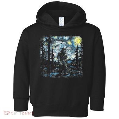 Starry Night Bigfoot Funny Sasquatch Van Gogh Toddler Hoodie