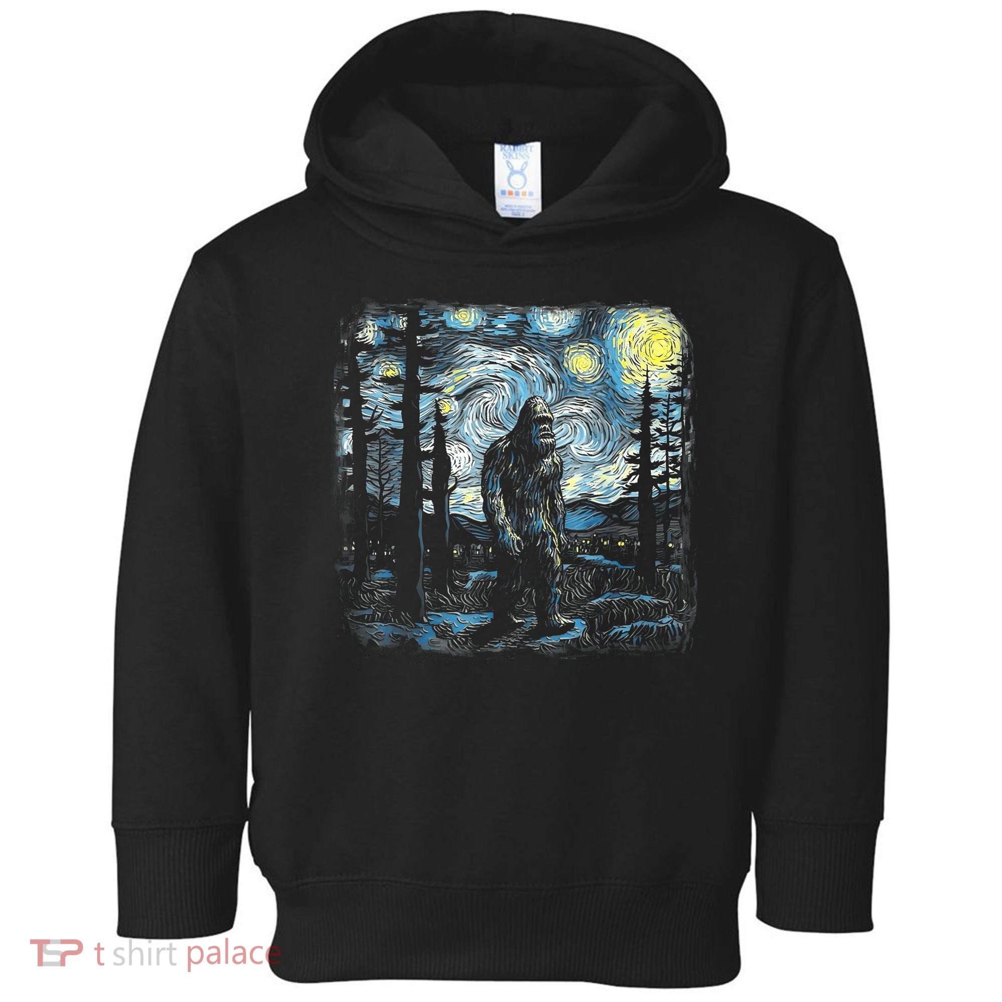 Starry Night Bigfoot Funny Sasquatch Van Gogh Toddler Hoodie