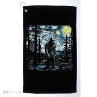 Starry Night Bigfoot Funny Sasquatch Van Gogh Golf Towel thumb 0