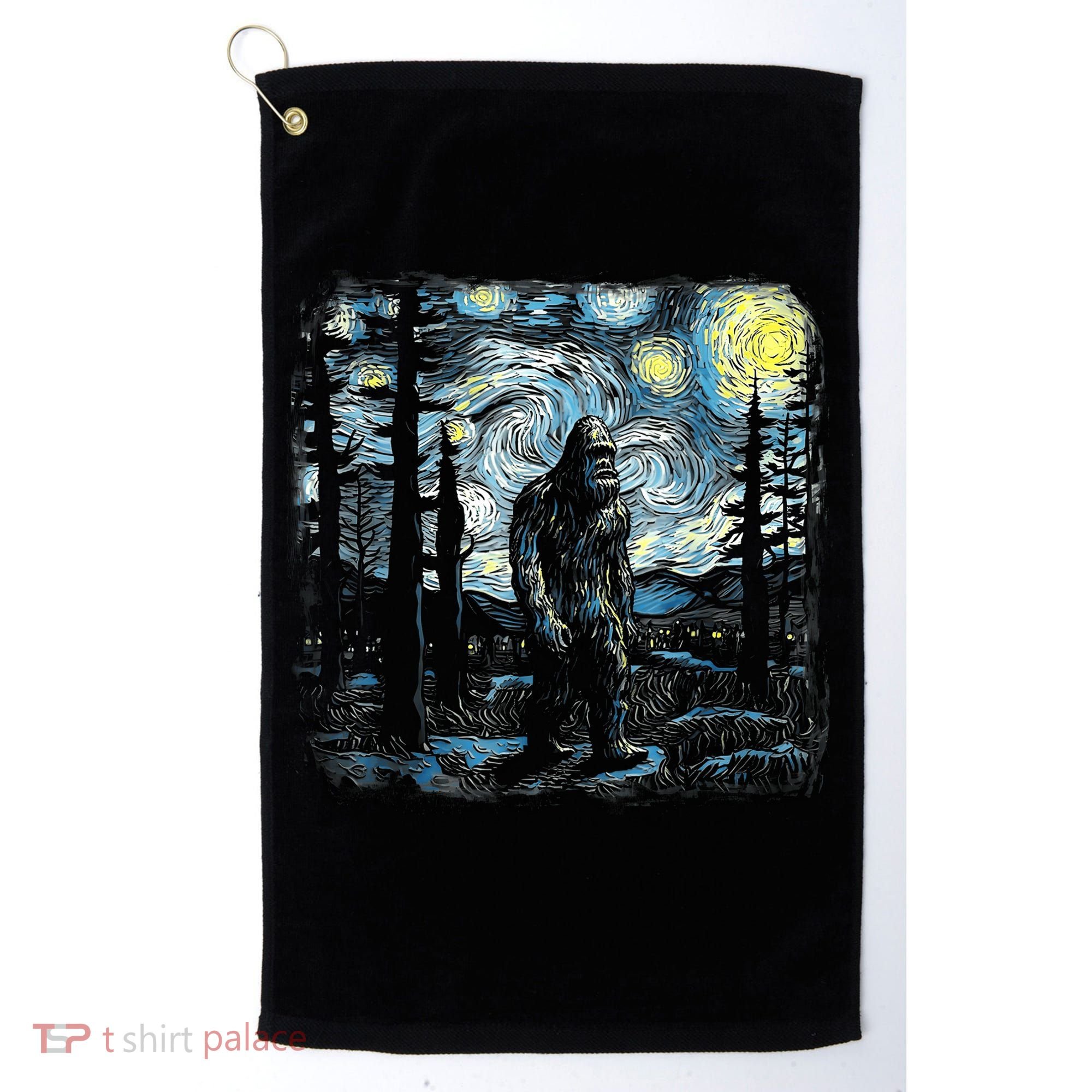 Starry Night Bigfoot Funny Sasquatch Van Gogh Golf Towel