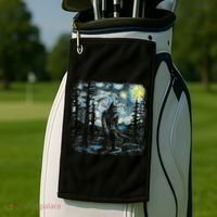 Starry Night Bigfoot Funny Sasquatch Van Gogh Golf Towel thumb 2