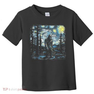 Starry Night Bigfoot Funny Sasquatch Van Gogh Toddler T-Shirt