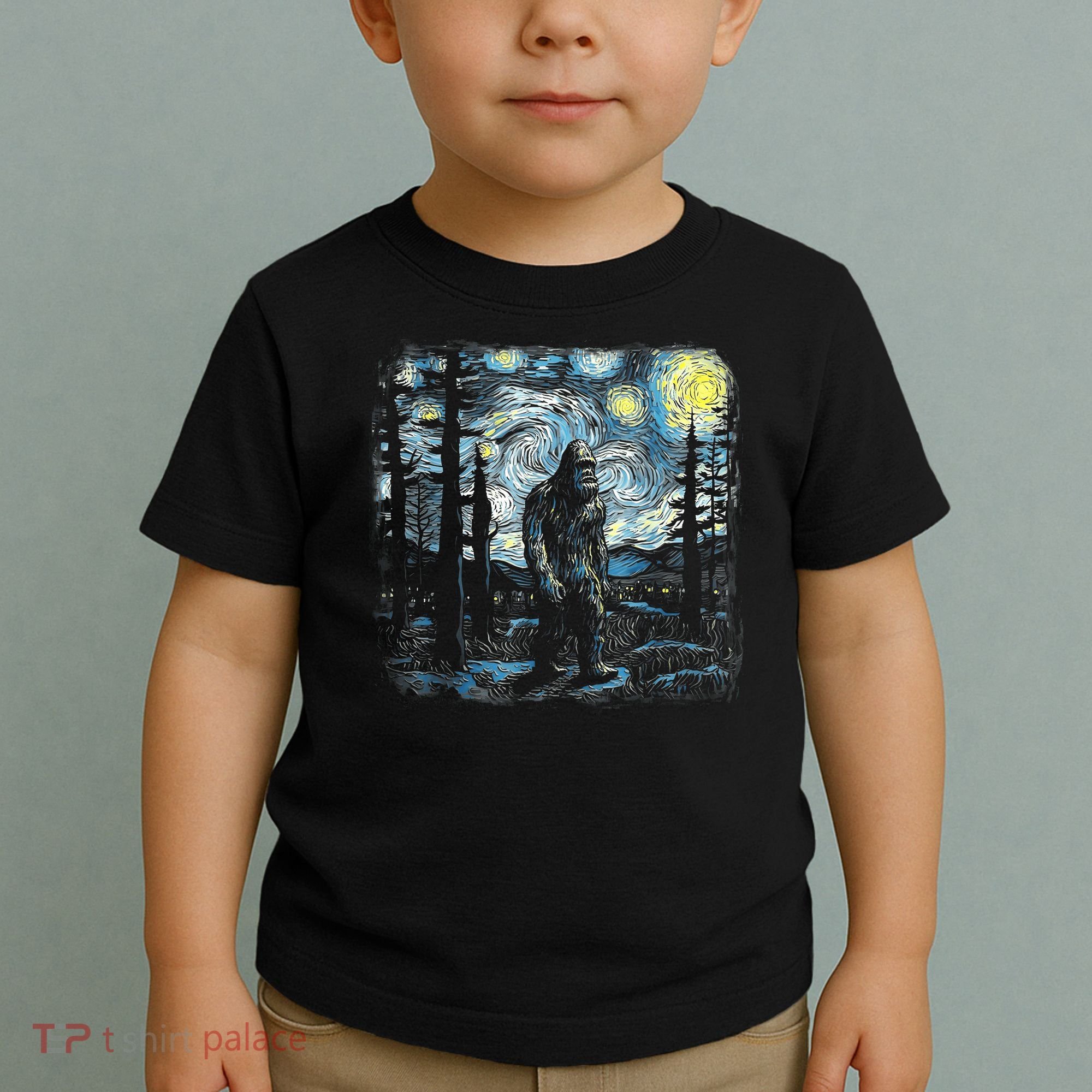 Starry Night Bigfoot Funny Sasquatch Van Gogh Toddler T-Shirt