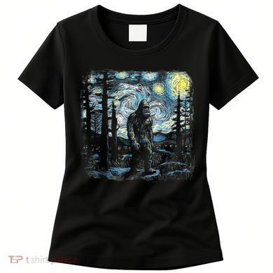Starry Night Bigfoot Funny Sasquatch Van Gogh Women's T-Shirt