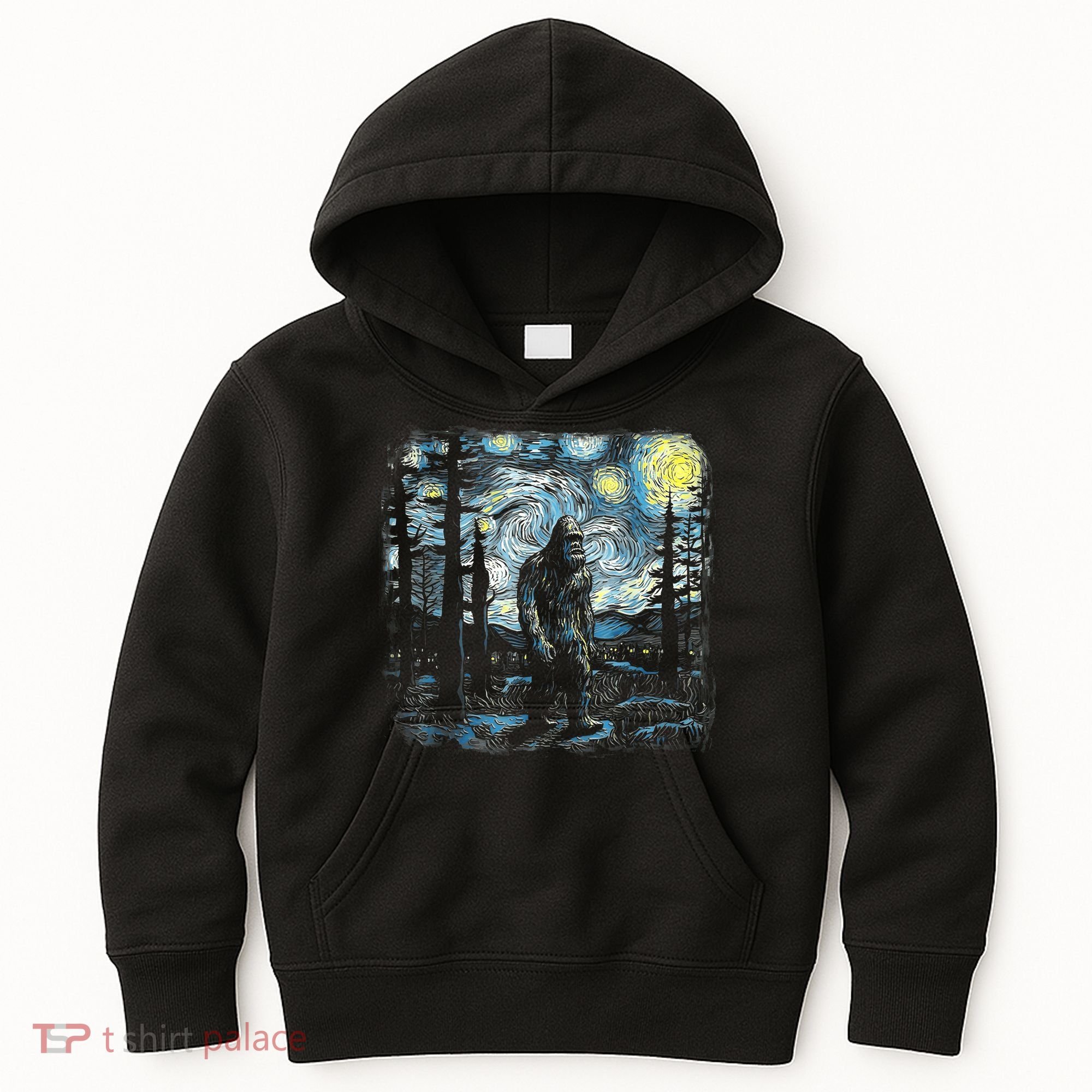 Starry Night Bigfoot Funny Sasquatch Van Gogh Kids Hoodie