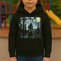 Starry Night Bigfoot Funny Sasquatch Van Gogh Kids Hoodie thumb 3