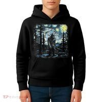 Starry Night Bigfoot Funny Sasquatch Van Gogh Kids Hoodie thumb 4