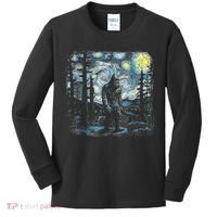 Starry Night Bigfoot Funny Sasquatch Van Gogh Kids Long Sleeve Shirt thumb 0