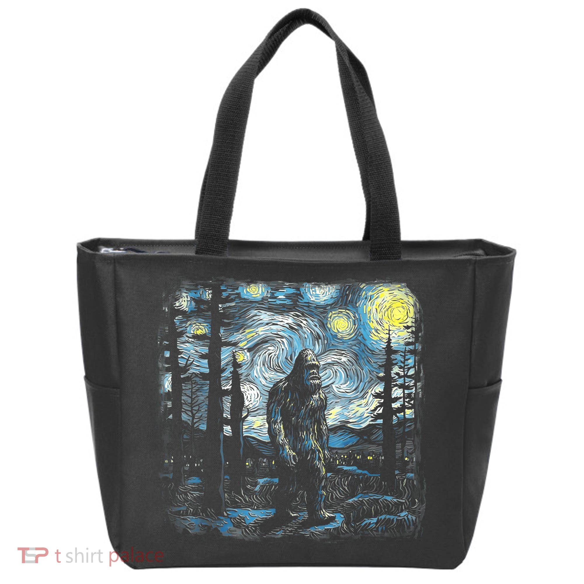 Starry Night Bigfoot Funny Sasquatch Van Gogh Tote Bag