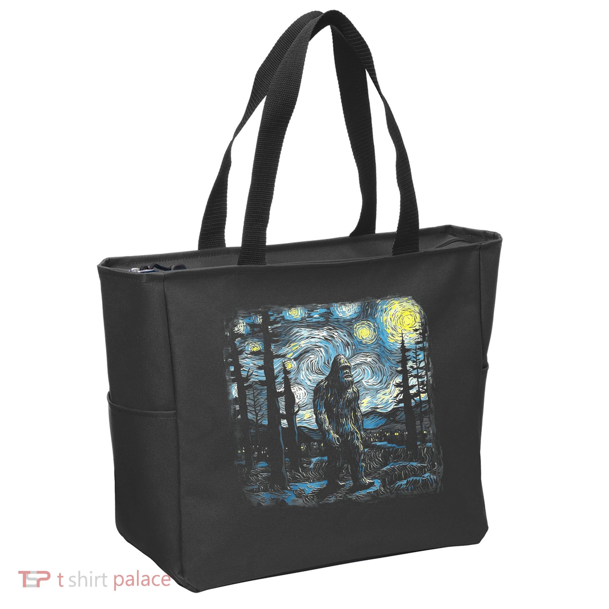 Starry Night Bigfoot Funny Sasquatch Van Gogh Tote Bag