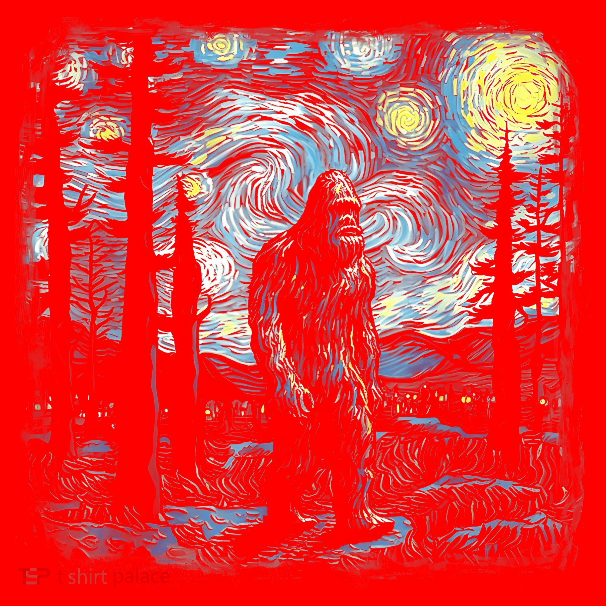 Starry Night Bigfoot Funny Sasquatch Van Gogh Santa Hat