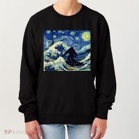 Starry Night Bigfoot Surfing Great Wave Off Kanagawa Women's Sweatshirt thumb 0