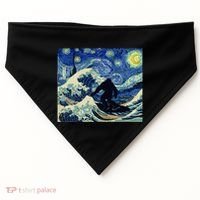 Starry Night Bigfoot Surfing Great Wave Off Kanagawa USA-Made Doggie Bandana thumb 0