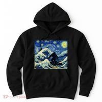 Starry Night Bigfoot Surfing Great Wave Off Kanagawa Hoodie thumb 0