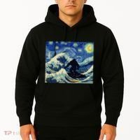 Starry Night Bigfoot Surfing Great Wave Off Kanagawa Hoodie thumb 2