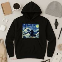 Starry Night Bigfoot Surfing Great Wave Off Kanagawa Hoodie thumb 3