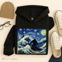 Starry Night Bigfoot Surfing Great Wave Off Kanagawa Hoodie thumb 4