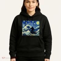 Starry Night Bigfoot Surfing Great Wave Off Kanagawa Hoodie thumb 5