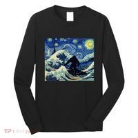 Starry Night Bigfoot Surfing Great Wave Off Kanagawa Long Sleeve Shirt thumb 0