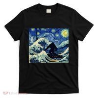 Starry Night Bigfoot Surfing Great Wave Off Kanagawa T-Shirt thumb 0