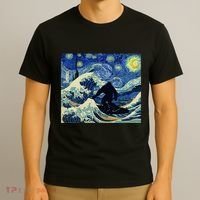 Starry Night Bigfoot Surfing Great Wave Off Kanagawa T-Shirt thumb 3