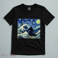 Starry Night Bigfoot Surfing Great Wave Off Kanagawa T-Shirt thumb 5