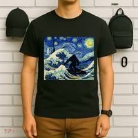 Starry Night Bigfoot Surfing Great Wave Off Kanagawa T-Shirt thumb 6