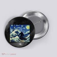 Starry Night Bigfoot Surfing Great Wave Off Kanagawa Button thumb 0