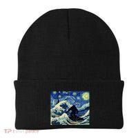 Starry Night Bigfoot Surfing Great Wave Off Kanagawa Beanie thumb 0