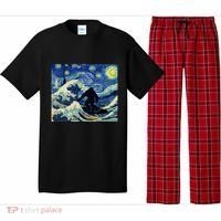 Starry Night Bigfoot Surfing Great Wave Off Kanagawa Pajama Set thumb 0