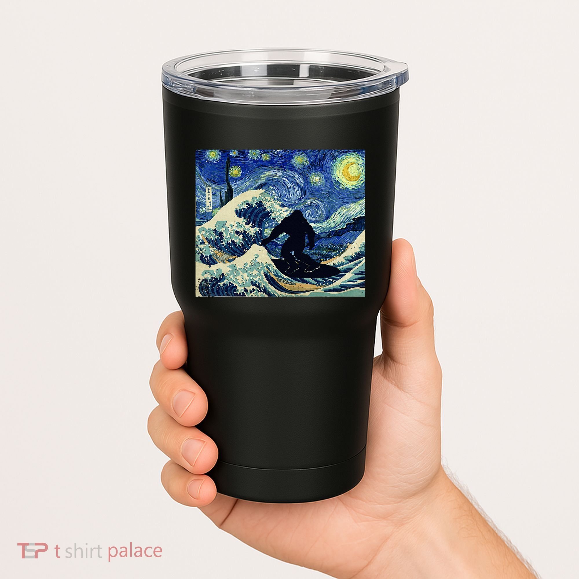 Starry Night Bigfoot Surfing Great Wave Off Kanagawa Tumbler
