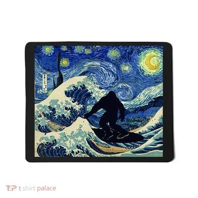 Starry Night Bigfoot Surfing Great Wave Off Kanagawa Mousepad