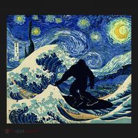 Starry Night Bigfoot Surfing Great Wave Off Kanagawa Mousepad thumb 1