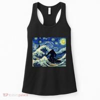 Starry Night Bigfoot Surfing Great Wave Off Kanagawa Women's Tank Top thumb 0
