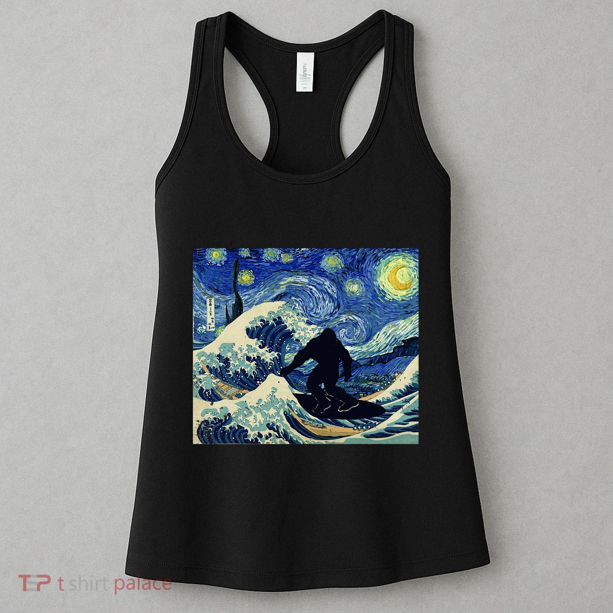 Starry Night Bigfoot Surfing Great Wave Off Kanagawa Women's Tank Top