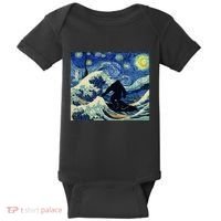 Starry Night Bigfoot Surfing Great Wave Off Kanagawa Baby Bodysuit thumb 0