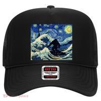 Starry Night Bigfoot Surfing Great Wave Off Kanagawa Hat thumb 0