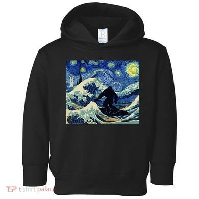 Starry Night Bigfoot Surfing Great Wave Off Kanagawa Toddler Hoodie
